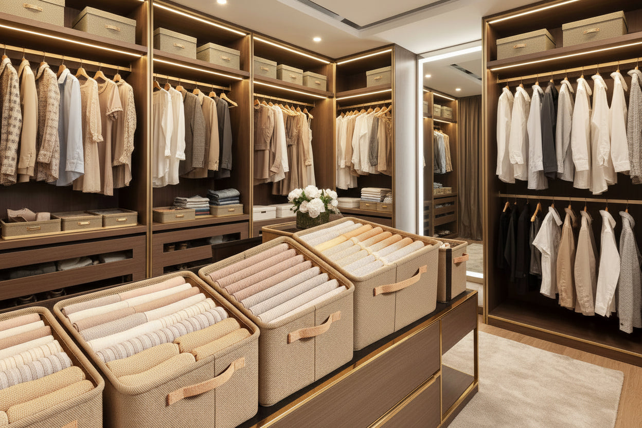 Boîtes de rangement dressing renforcées – Beige lin (Pack 2/4/6)